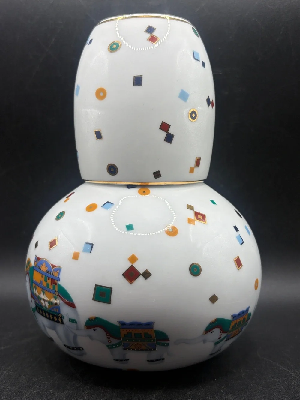 Nantucket Porcelain Vintage Elephant Parade Bedside Water Carafe with Cup